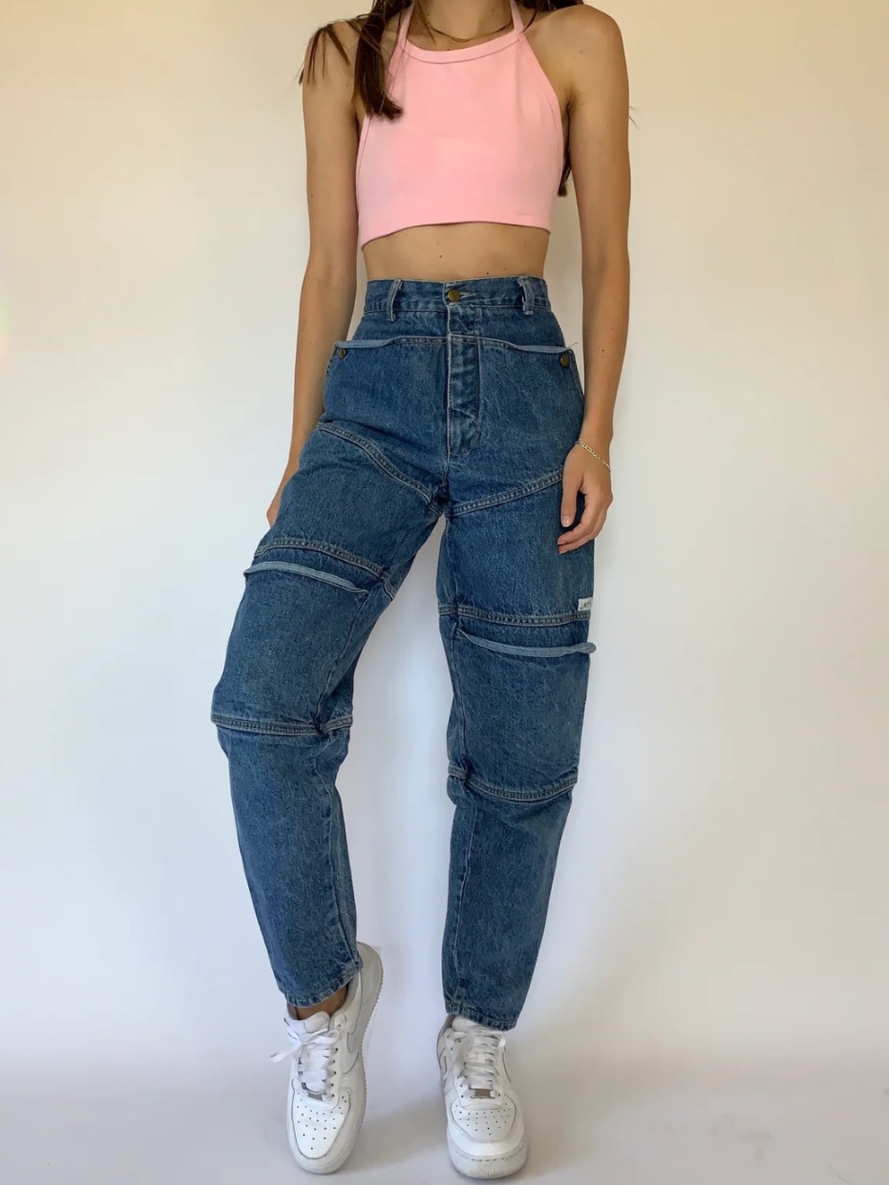 Vintage Guess 1980s by Georges Marciano Front Panel Tapered Leg Jeans Size 26 - Picture 8 of 11